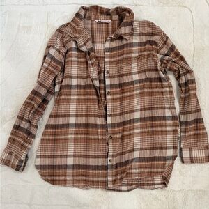 SO Plaid Button-Down Shirt — Brown & Cream